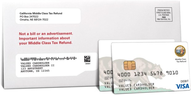Eligible California taxpayers will get one Middle Class Tax Refund debit card between October and January 2023. (Courtesy of Money Network)