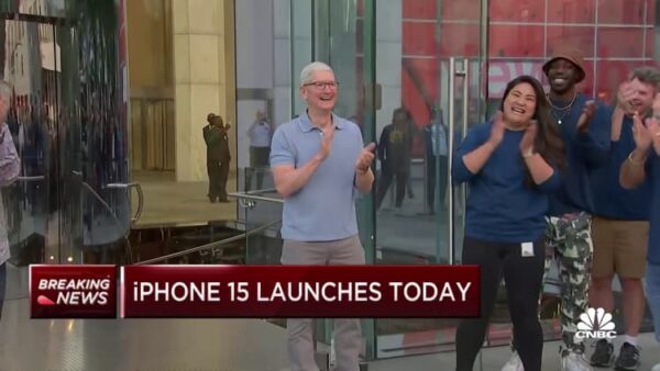 Apple CEO Tim Cook appears in New York to celebrate iPhone 15 release