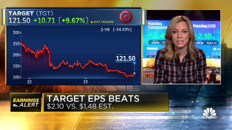 Target shares jump after retailer posts a big earnings beat, even as sales fall again